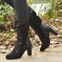 Women'S High Heel Lace Chunky Heel Boots 03186455