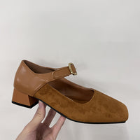 Women's Vintage Soft Suede Chunky Heel Mary Janes 20033860S