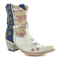 Women's Retro Blue Chunky Heel Flower Low Boots 45952143S
