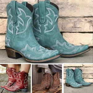 Women'S Chunky Heel Vintage Embroidered Cowboy Boots 35981432