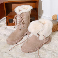 Women's Lace-Up Mid-Calf Thick-Soled Snow Cotton Boots 95751672S