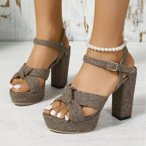 Women's Fashion Cross Buckle Strap Thick Heel Sandals 34431229S