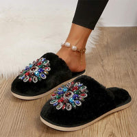 Women's Rhinestone Embellished Furry Slippers with Closed Toes 72726701C