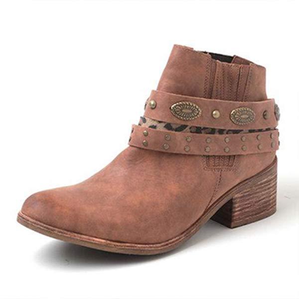 Women's Retro Square Heel Mid-Heel Short Boots 60579630C