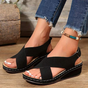 Women's Wedge Sandals with Stitching Detail and Velcro Closure 70347996C