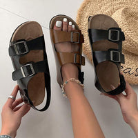 Women's Vintage Flat Sandals with Belt Buckle 74761813C