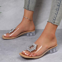 Women's Fashionable Clear Crystal Block Heel Slippers 69246541S