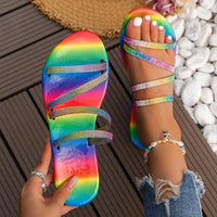 Women's Rhinestone Color Open Toe Flat Sandals 68681724C