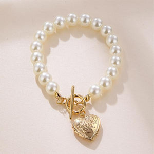 Trendy White Pearl Heart Pendant Bracelet 65917865C