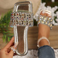 Women's Fashionable Flat Sandals with Rhinestone Embellishments 08599683C