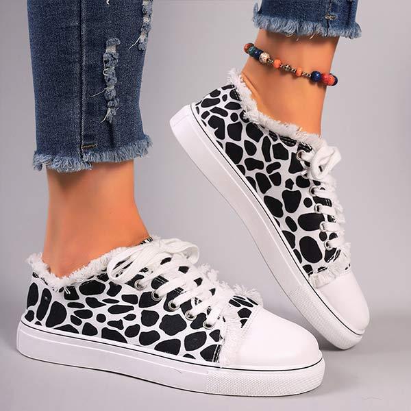 Women's Lace-Up Sneakers with Frayed Edges 09849613C