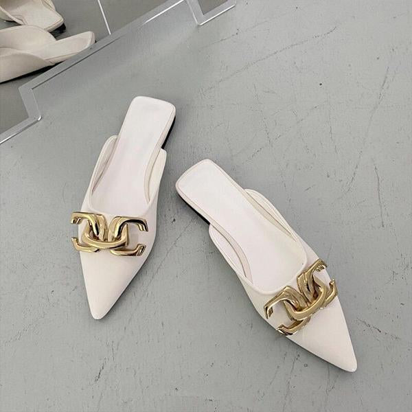 Women's Fashionable Pointed Toe Buckle Decorated Flat Slippers 33004057S
