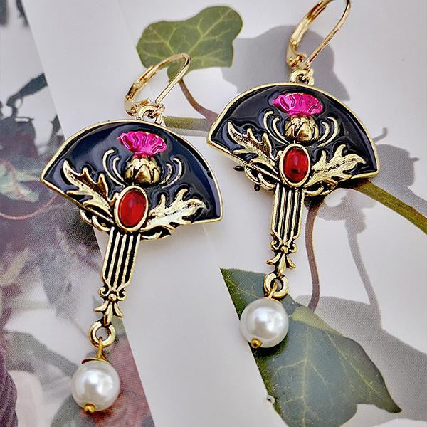 Fuchsia Floral Enamel Pearl Earrings 77299101C