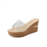 Women's Transparent Rhinestone Thick-Soled Wedge Sandals 49479444C