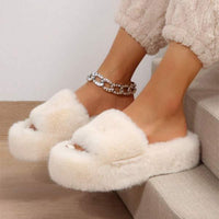 Women's Stylish 4CM Thick Sole Furry Indoor Slippers 97770329C