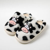 Cow Print Cotton Slippers Indoor Non-Slip Warm Furry Shoes 79637078C