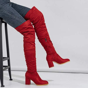 Women's Suede High Heel Chunky Over The Knee Boots 65710544C