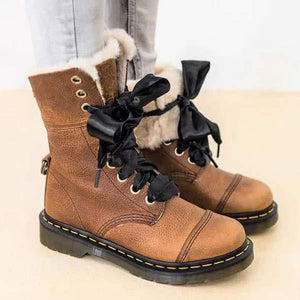 Women's Casual Brown Lace-Up Short Boots Snow Boots 27082306C