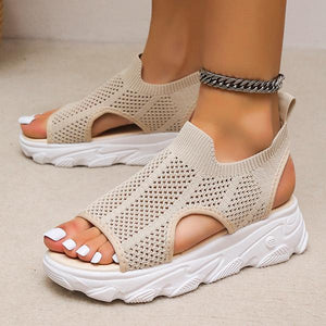 Women's Knit Elastic Slip-On Platform Sandals 86391564C