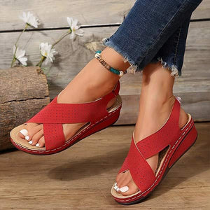Women's Wedge Sandals with Stitching Detail and Velcro Closure 70347996C