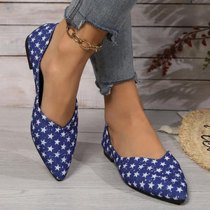 Women's Casual Striped Star Print Pointed Toe Flats 86565687S