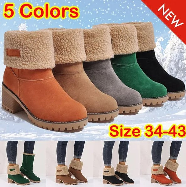 Women'S Mid-Tube Chunky Heel Suede Boots 57775767