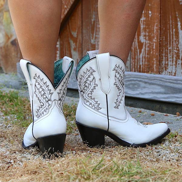 Women'S Embroidered Pointed Toe Chunky Heel Booties 30004646C