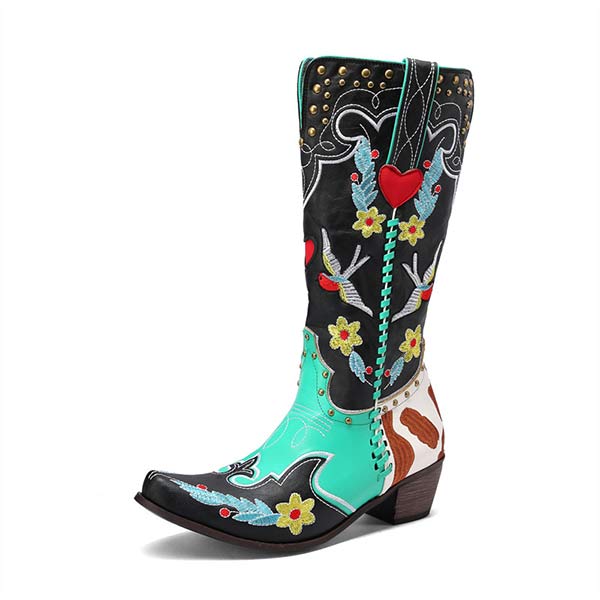 Women'S Mid Heel Embroidered Tall Boots 68003038C