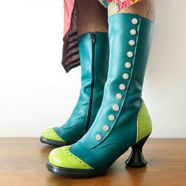 Women's Fashion Stitching Button Shaped Heel Boots 26386153S