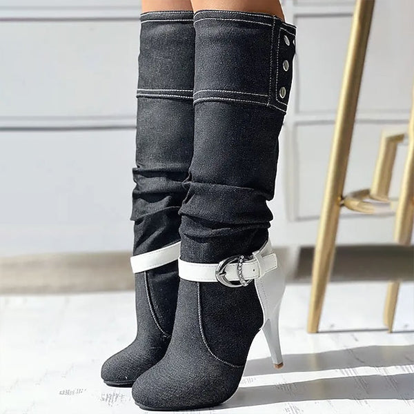Women's Casual Buckle Stiletto Knee-High Cowboy Boots 30674263S