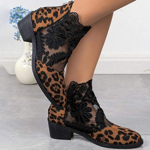 Women's Lace Mesh High Heel Summer Boots 29481584C