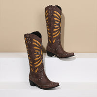 Women's Retro Studs Chunky Heel High Boots 14581307S