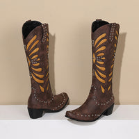 Women's Retro Studs Chunky Heel High Boots 14581307S