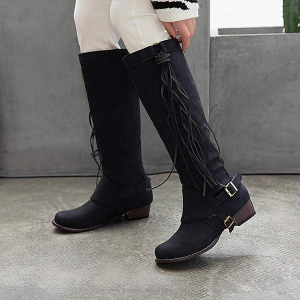 Women's Fringed High Shaft Riding Boots 07340577C