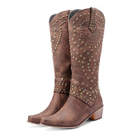 Women's Metal Stud Chunky Heel High Boots 49465289C