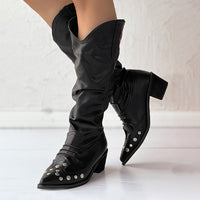 Women's Fashion Retro Pointed Toe Rivet Rider Boots 12893236S