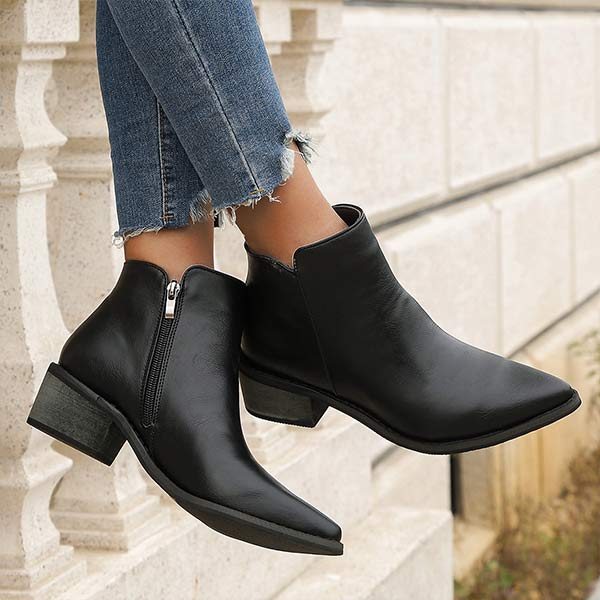Women's Pointed-Toe Chunky Heel Ankle Boots 75910416C