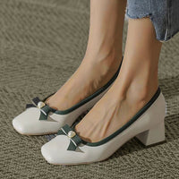 Women's Elegant Bowknot Square Toe Chunky Heel Pumps 59296065S