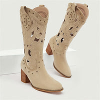 Women's Fashion Hollow Rivet Chunky Heel Cowboy Boots 35383471S