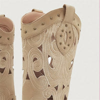 Women's Fashion Hollow Rivet Chunky Heel Cowboy Boots 35383471S