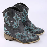 Women's Embroidered Chunky Mid-Heel Ankle Boots 99596737C