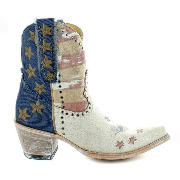 Women's Retro Blue Chunky Heel Flower Low Boots 45952143S