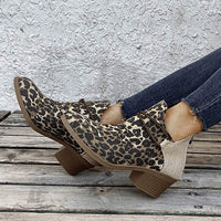 Women'S Leopard Print Chunky Heel Crinkle Booties 03080357