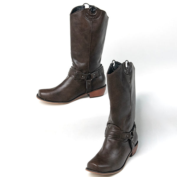 Women's Low Heel Knight Boots with Metal Buckle 00163343C