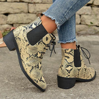 Women's Fashionable Snake Print Chunk Heel Lace-Up Boots 67706336S
