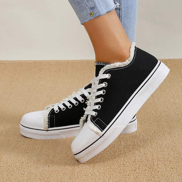 Women's Flat Canvas Shoes with Front Lace-Up Design 35095280C