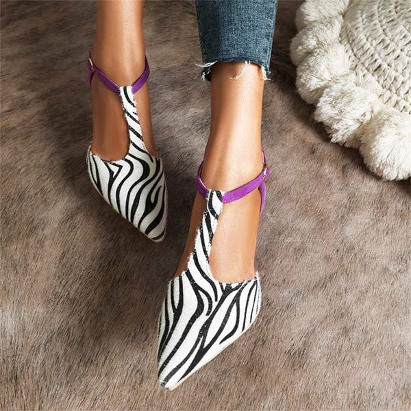Women's Stylish High-Heel Zebra Print T-Strap Sandals 22923435C