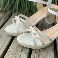 Women's Gold Decorated Block Heel Sandals 36283335S