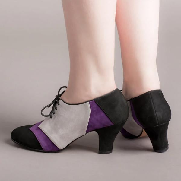 Women's Retro Color Block Lace-up Block Heels 63781502S