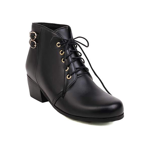 Women's Fashionable Mid-Heel Round Toe Front Lace-Up Ankle Boots 28046533C